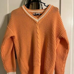 APRICOT Bay Peachy-Orange and White Knit Sweater